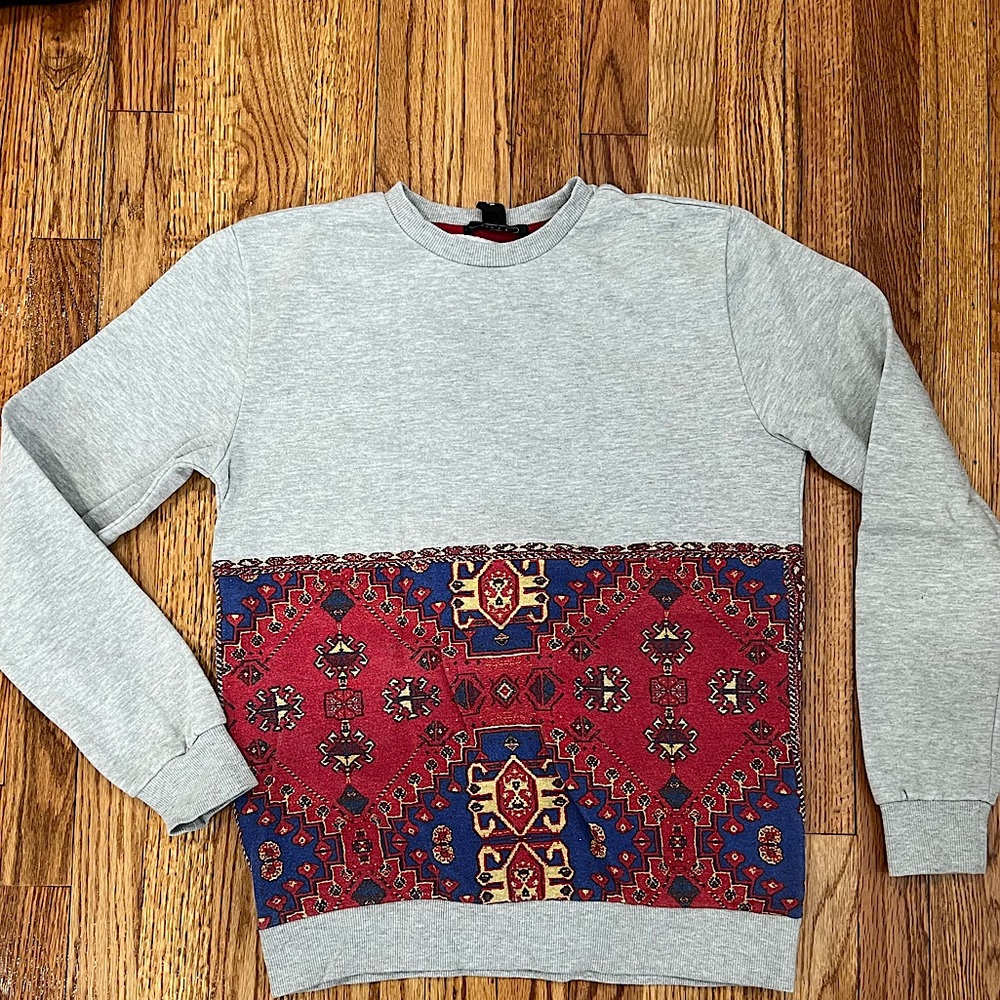 Red and gray sweatshirt aztec print crewneck sweatshirt grey sweatshirt